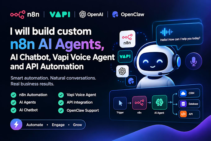 build custom n8n ai agents, ai chatbot, vapi voice agent and API automation