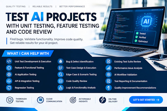test ai projects with unit testing, features testing and code review
