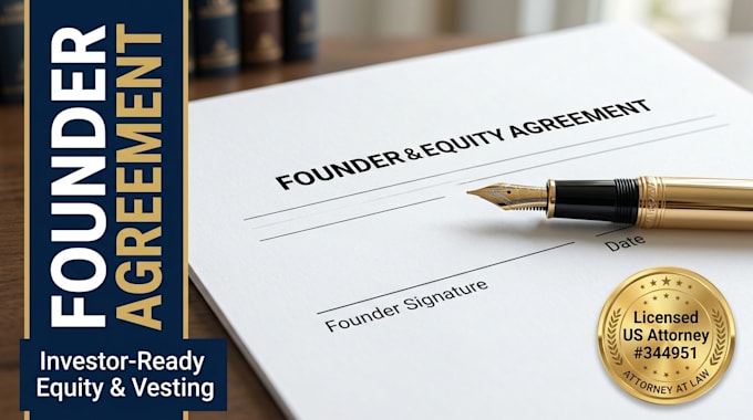 draft a professional US startup founder agreement with equity and vesting