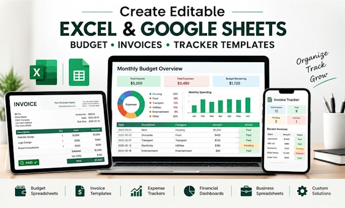 create editable google sheets excel budget invoice spreadsheet tracker templates