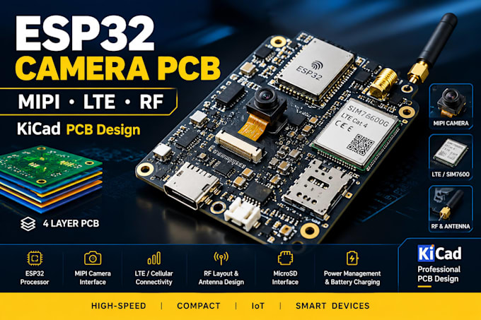 design esp32 camera pcb, mipi camera, lte and rf pcb layout
