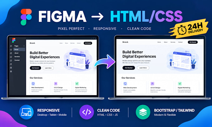 turn your figma landing page into clean HTML CSS code