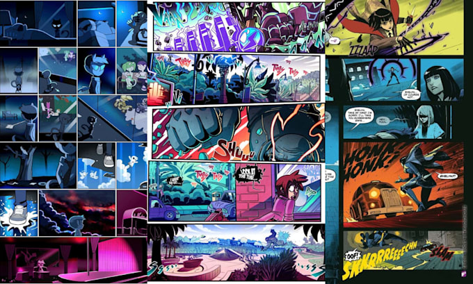 draw superhero comic book, comic page, and graphic novel art
