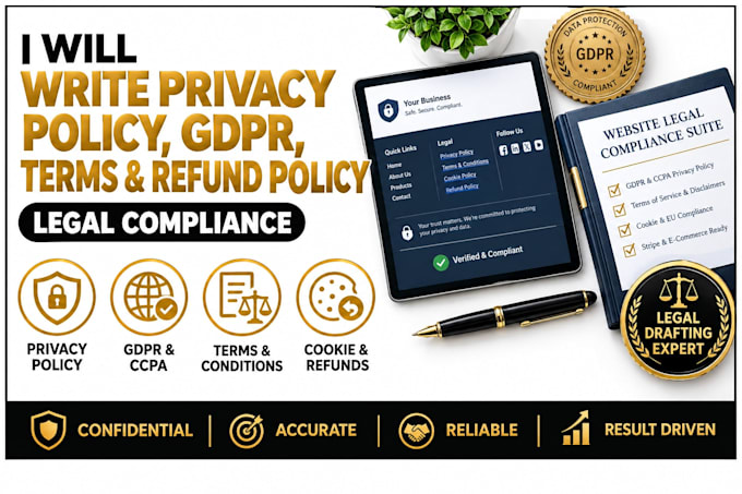 write privacy policy, gdpr policy, terms and conditions, cookie, refund policy