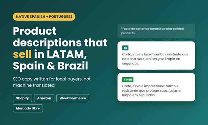 write SEO product descriptions in native spanish or portuguese