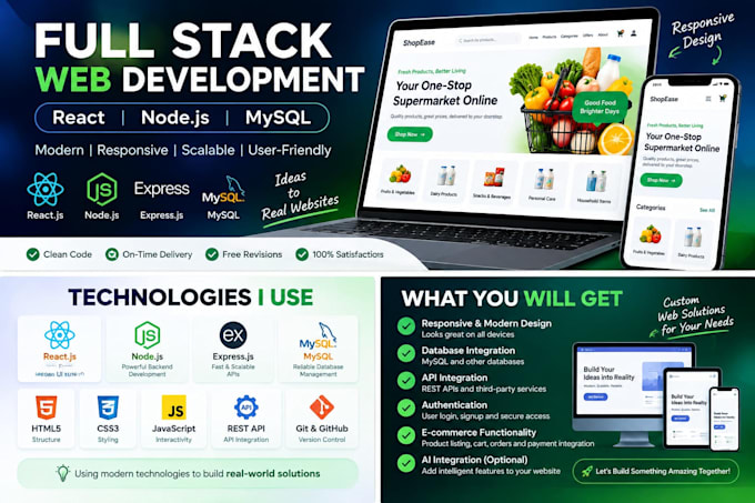 build a responsive full stack website using react node js and mysql