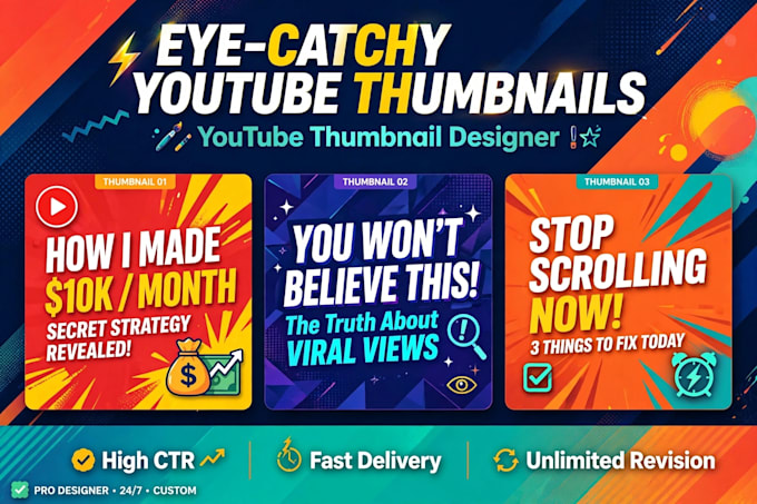 design 3 eye catchy viral youtube thumbnails