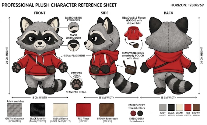 design custom plush reference sheet for stuffed animal character or ych concept