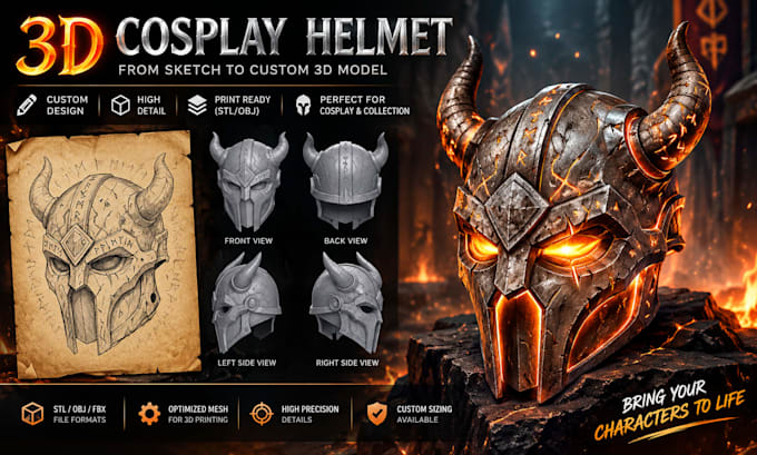 create custom 3d cosplay helmet, mask, armor and props