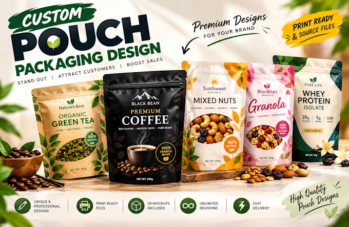 design custom pouch packaging and stand up pouch designs