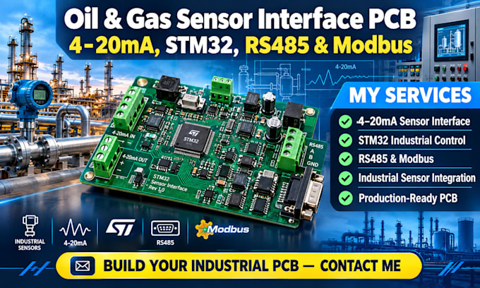 oil and gas sensor interface pcb, 4 20ma, stm32, rs485 and modbus control system