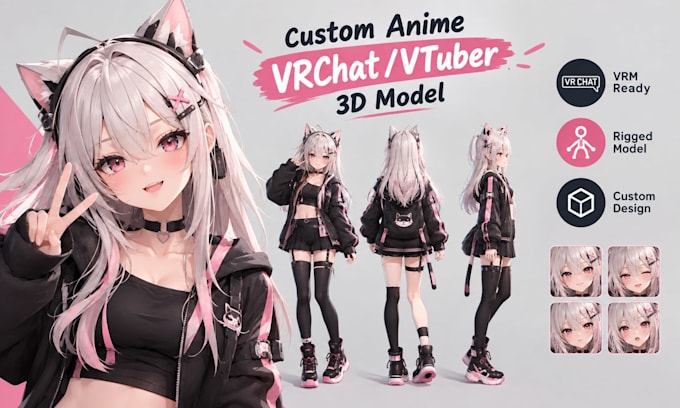 create a custom anime vrchat avatar or vtuber 3d model with vrm and rigging