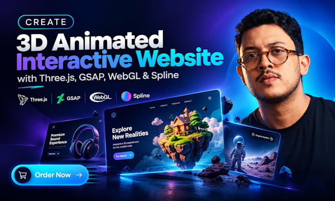 create 3d animated interactive website with threejs, gsap, webgl and spline