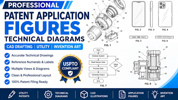 patent application figures technical diagrams cad drafting utility invention art