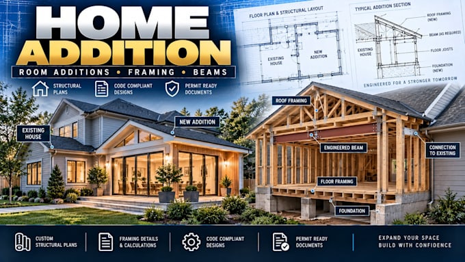 design structural plans for home addition, room additions and structural framing