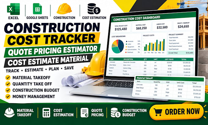 build construction cost tracker, quote pricing estimator, cost estimate material