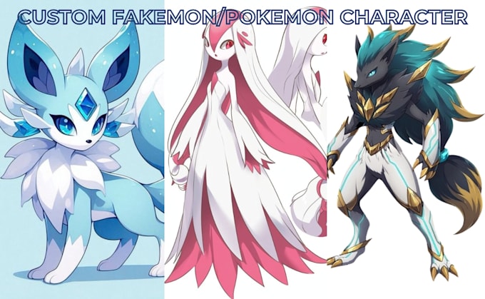 draw custom fakemon pokemon art, creature design, evolution line trainer