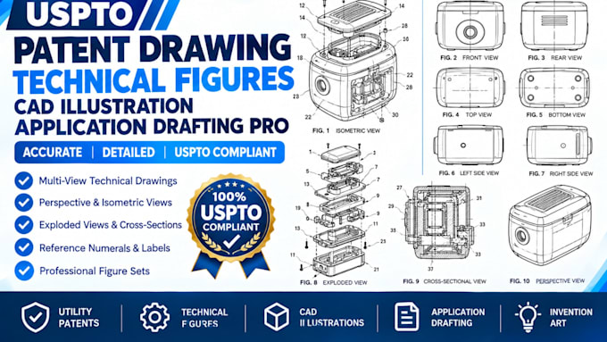 uspto patent drawing technical figures cad illustration application drafting pro