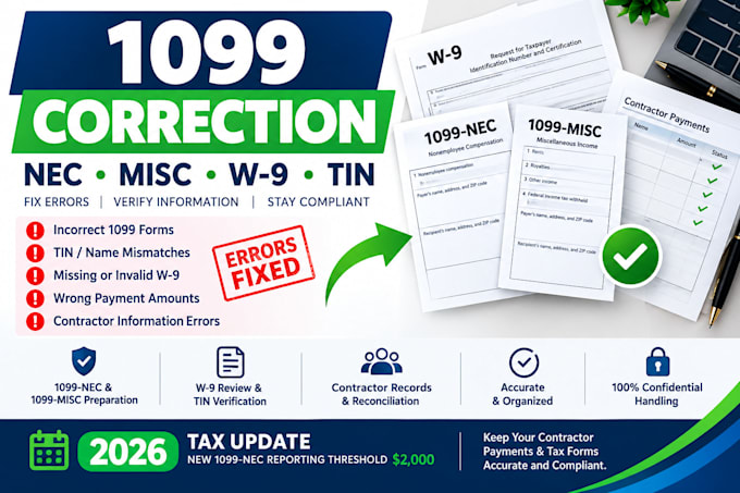 fix 1099 nec misc errors, prepare contractor forms and w9 compliance