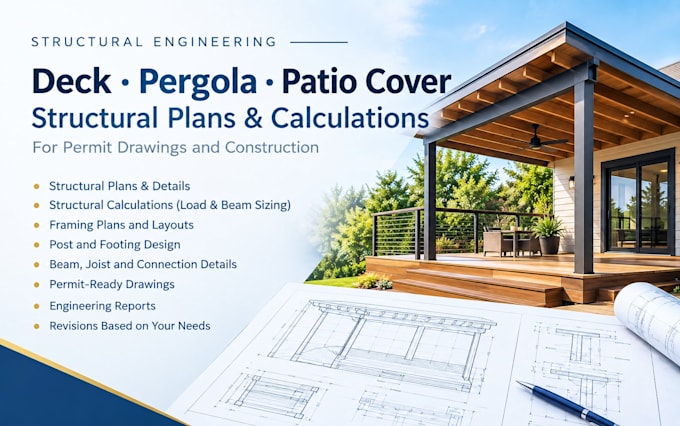 design deck pergola and patio cover structural plans and calculation for permit