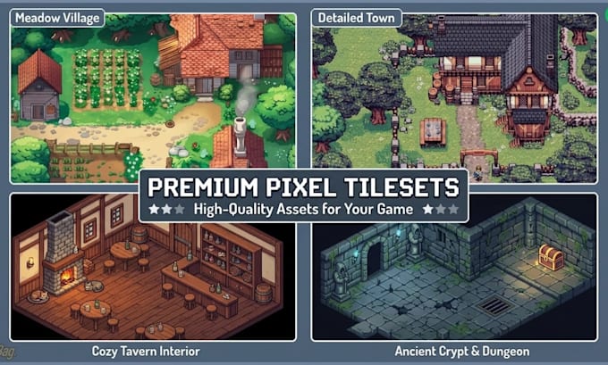 create pixel art rpg tileset and tilemap and game assets for your 2d game