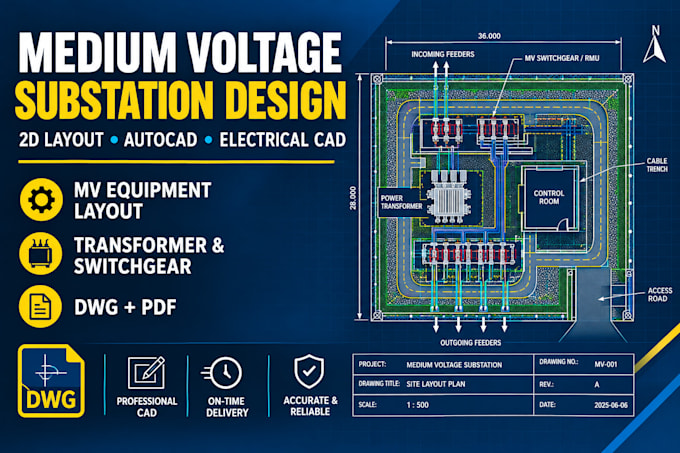 design medium voltage substation design, layout and drawings
