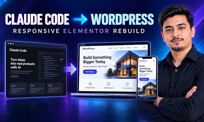 migrate claude code website to wordpress elementor with responsive design