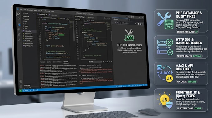 php and laravel bug fixes and troubleshooting