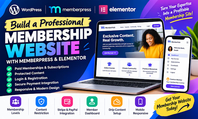 build a memberpress paid membership website with elementor