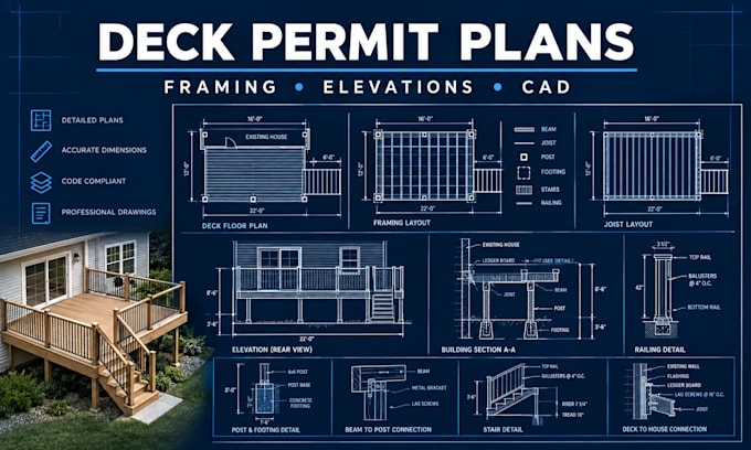 draw deck permit plans, framing plans and construction drawings