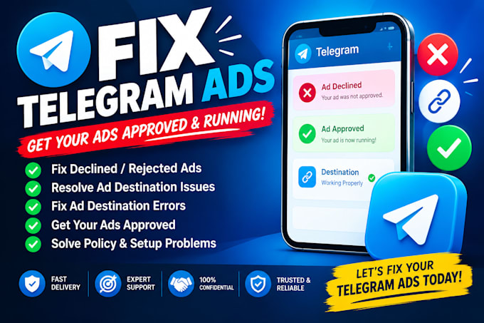 fix telegram ad, resolve telegram ad, fix decline ad, fix ad destination