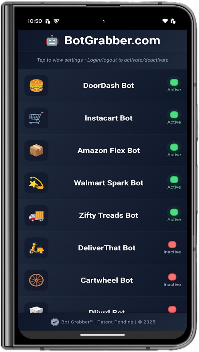 build spark driver bot, doordash bot, instacart bot, amazon flex bot for order