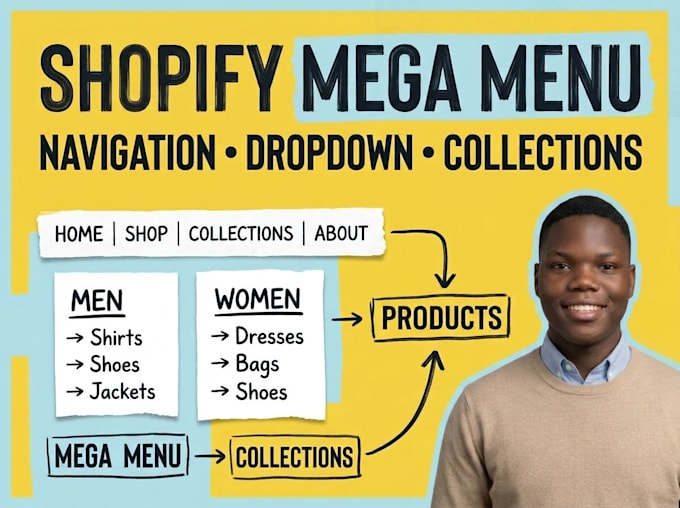 create shopify mega menu, navigation, dropdown menu and collections
