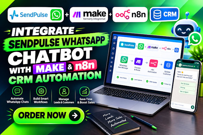 integrate sendpulse whatsapp chatbot with make n8n CRM automation