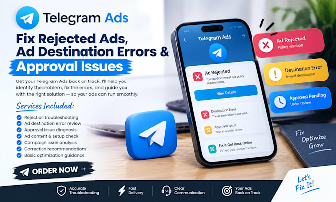 fix rejected telegram ads, ad destination errors and approval issues