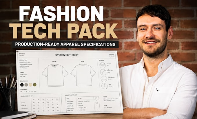 create professional fashion flat sketches and technical drawings