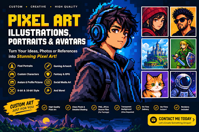 create custom pixel art illustrations, portraits and avatars