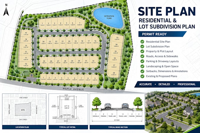 design a professional site plan residential and lot subdivision plan permit