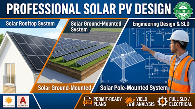 design professional solar rooftop, ground, and pole mounted pv systems