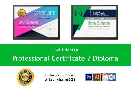 Do a professional diploma, certificate design in 24 hours by Bilal ...