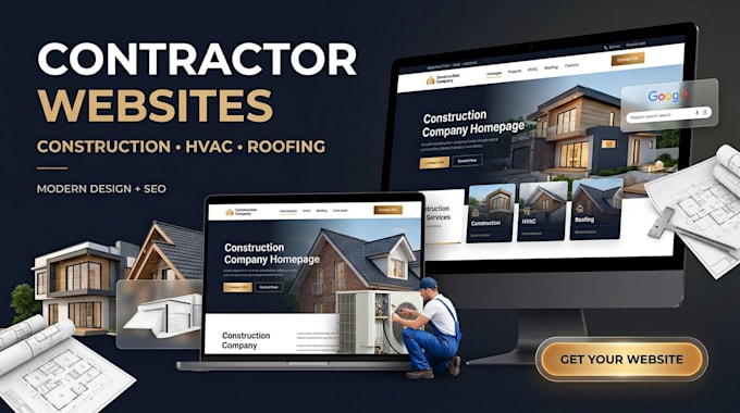 design modern construction, hvac, roofing and contractor website with SEO