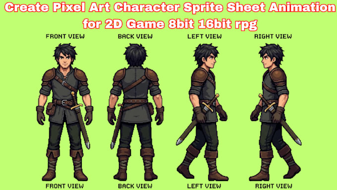 create pixel art character sprite sheet animation for 2d game 8bit 16bit rpg