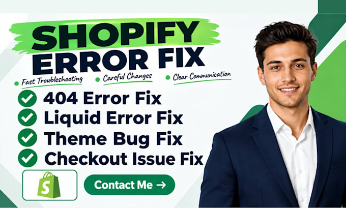 fix shopify 404 errors, liquid errors, theme bug, broken links and checkout fix