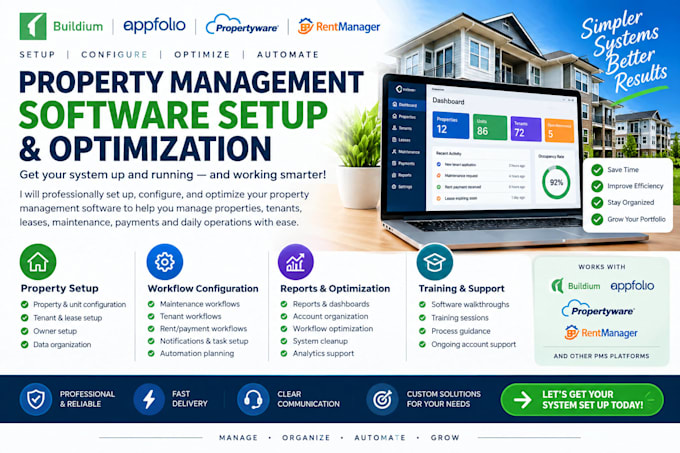 setup buildium appfolio and property management software