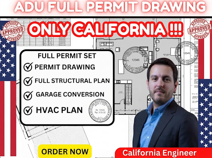 do ca full adu permit drawing, garage conversion to adu jadu structural engineer