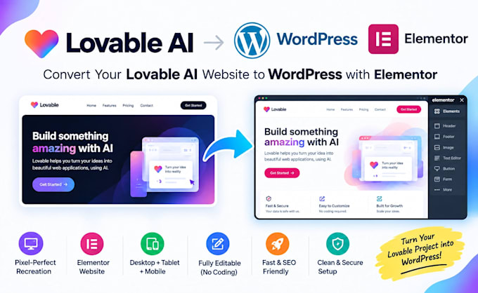 convert your lovable ai website to wordpress using elementor