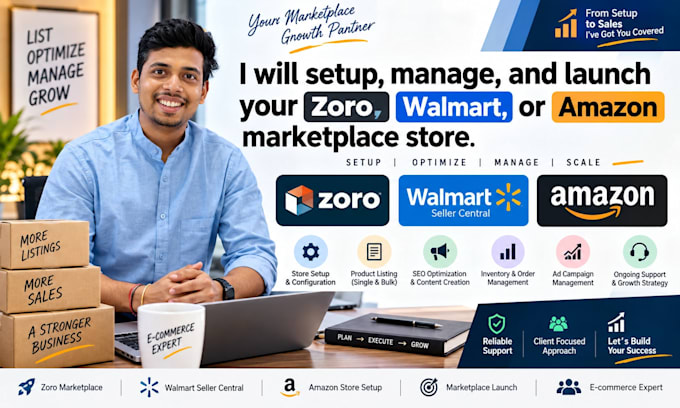 setup, manage, and launch your zoro, walmart, amazon marketplace store