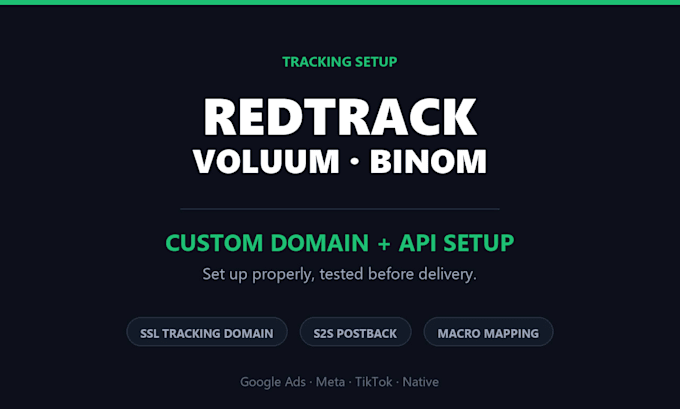 set up redtrack voluum or binom tracking with custom domain and api