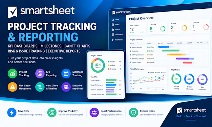 build smartsheet project tracking, KPI reports and executive dashboards