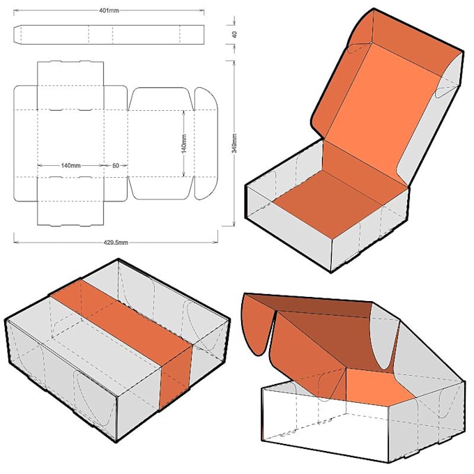 create packaging box dieline, die cut and cut lines template
